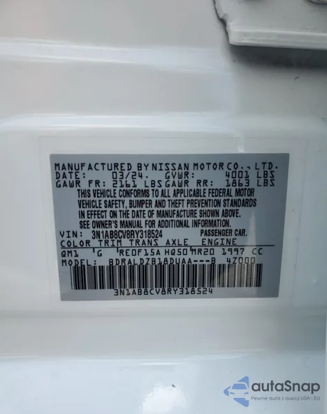 2024 Nissan Sentra Sv from USA, damaged, VIN 3N1AB8CV8RY318524